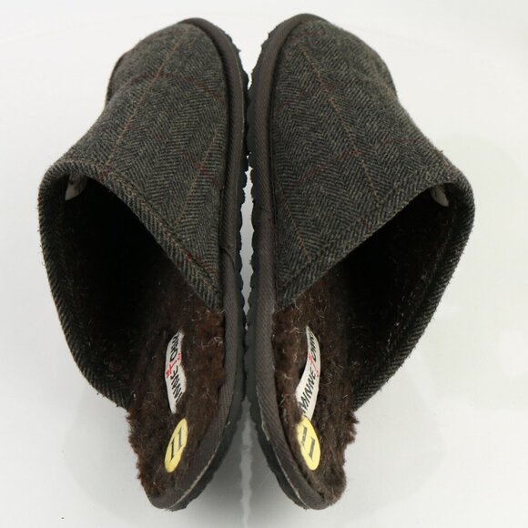 Minnetonka Mens Slipper Size 11 Dark Gray Wool Ghingham Plaid Sherpa Lined Shoe - Picture 10 of 12